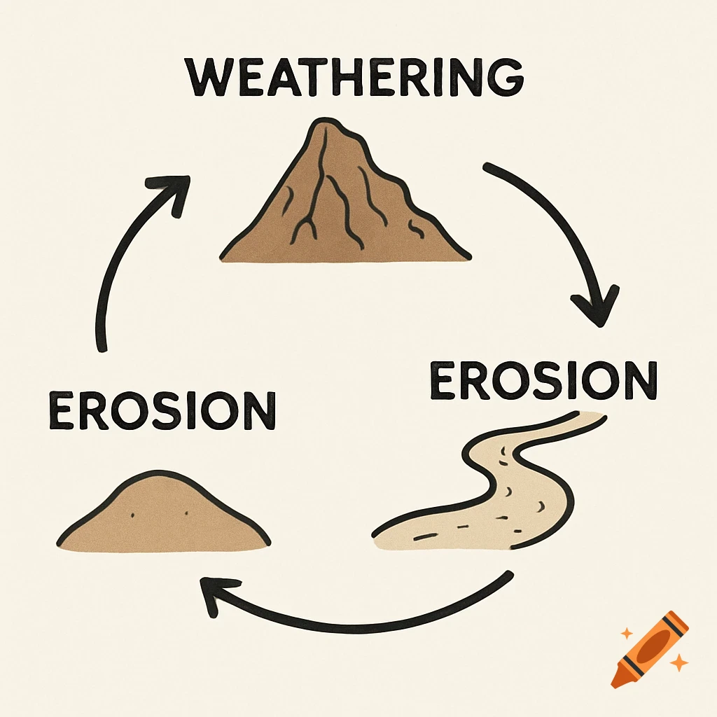 Diagram showing the weathering and erosion cycle.