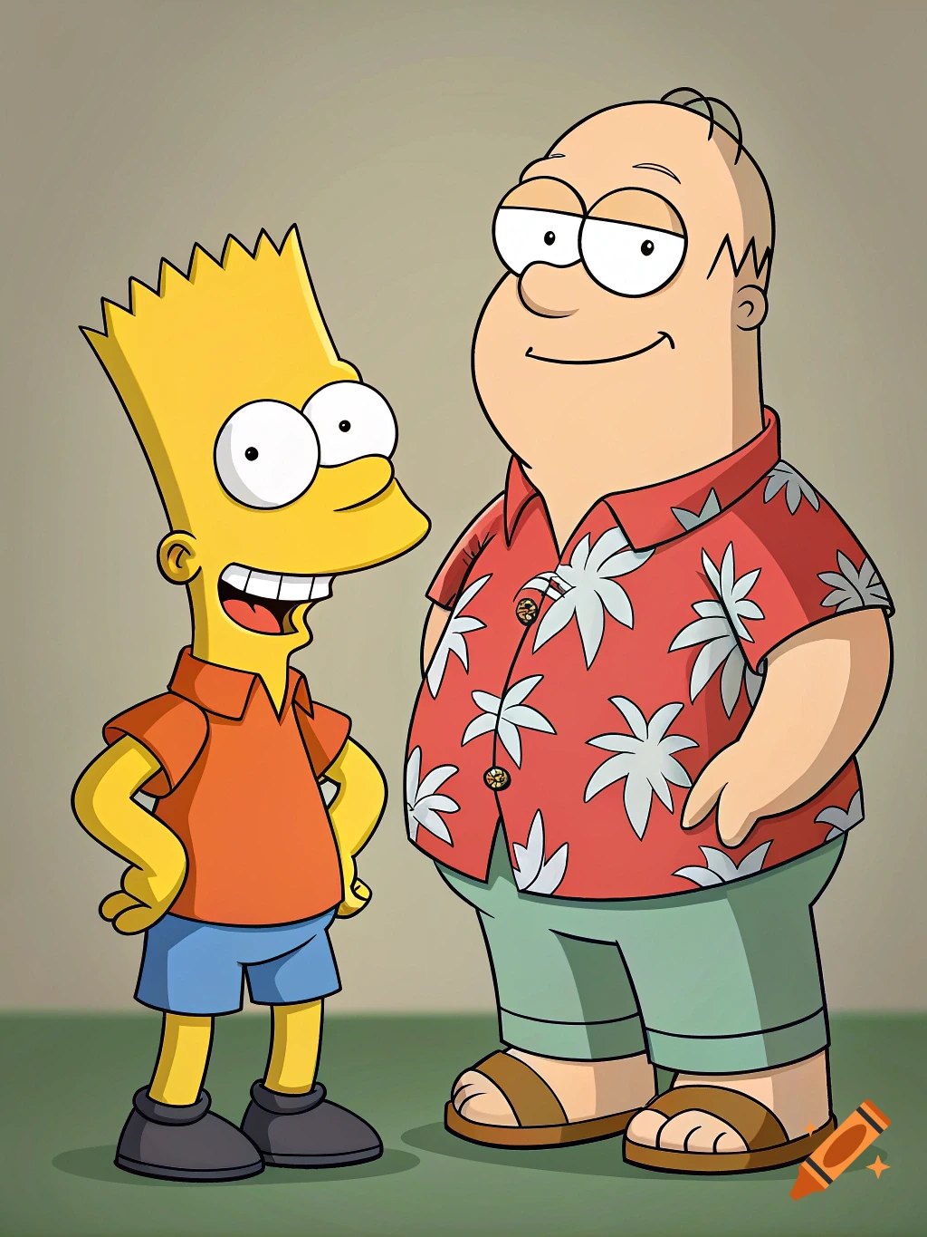 Cartoon illustration of Bart Simpson standing next to Peter Griffin.