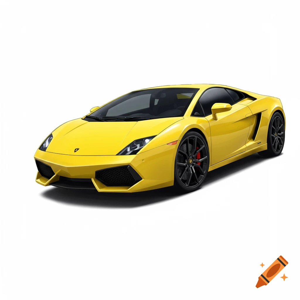 A yellow Lamborghini sports car on a white background.