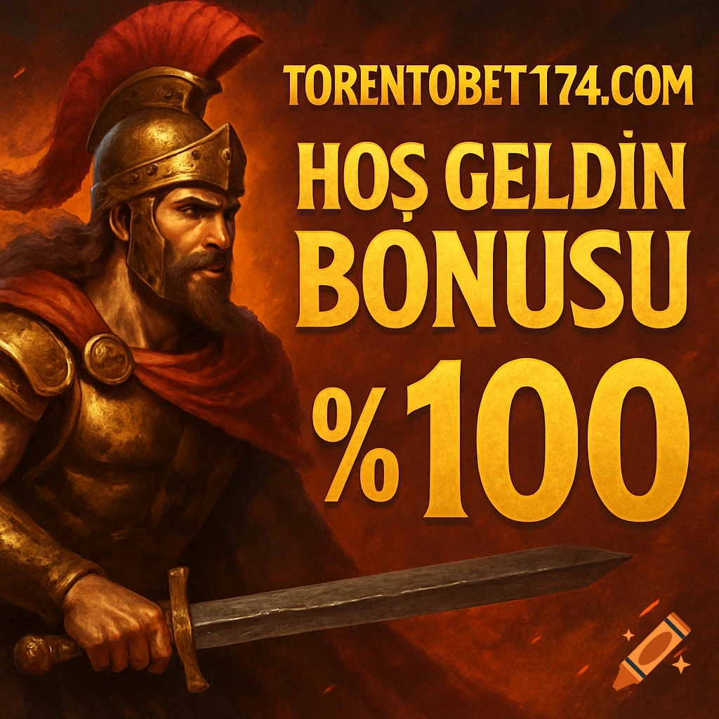 A Roman or Greek soldier in golden armor holding a sword, with large text overlaying the image.