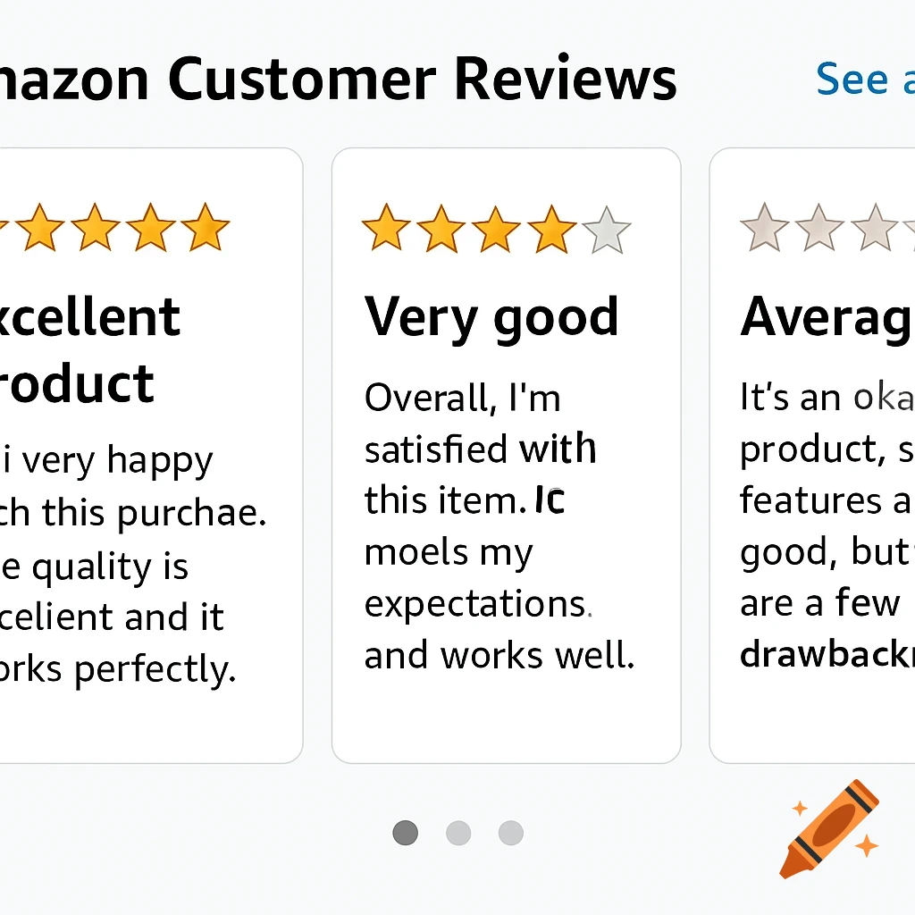 Amazon customer review cards with star ratings and text