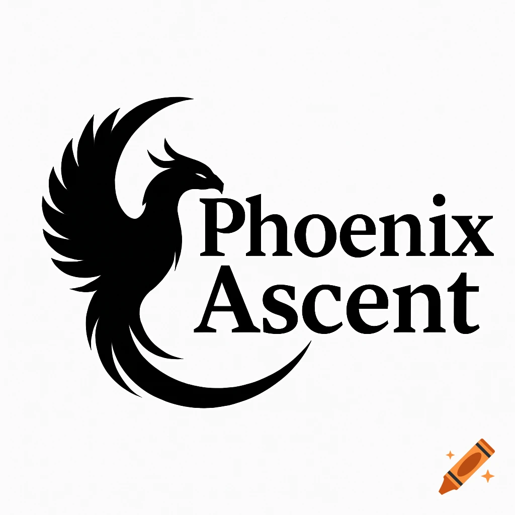 Black silhouette logo of a phoenix bird next to the words 'Phoenix Ascent'.