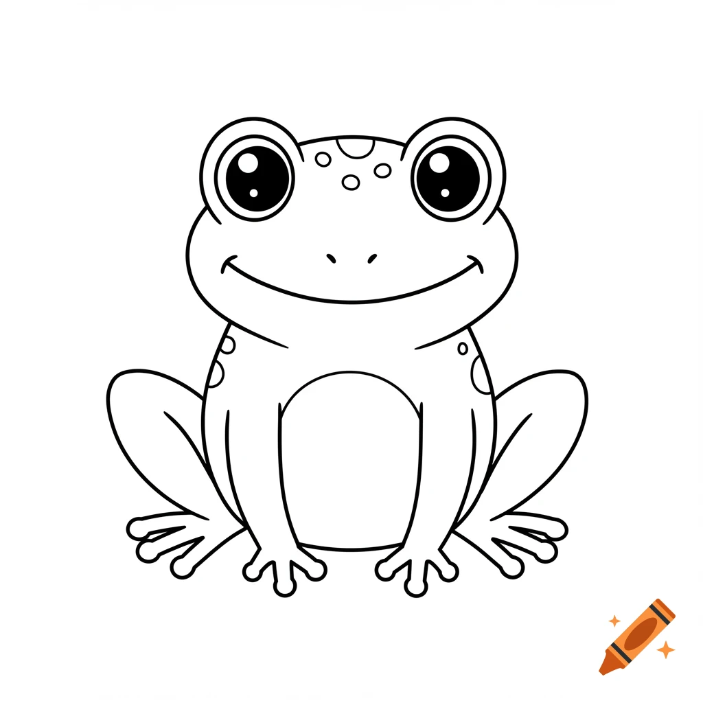 Black and white cartoon frog coloring page