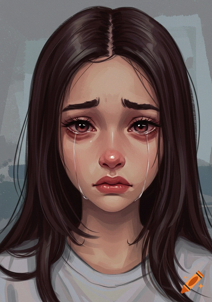 Stylized portrait of a girl crying with tears