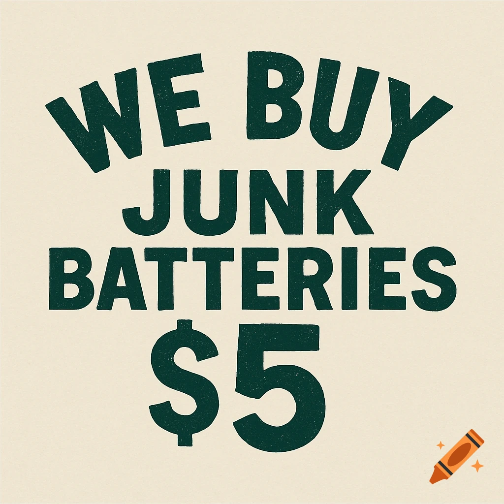 Logo reading 'WE BUY JUNK BATTERIES $5'