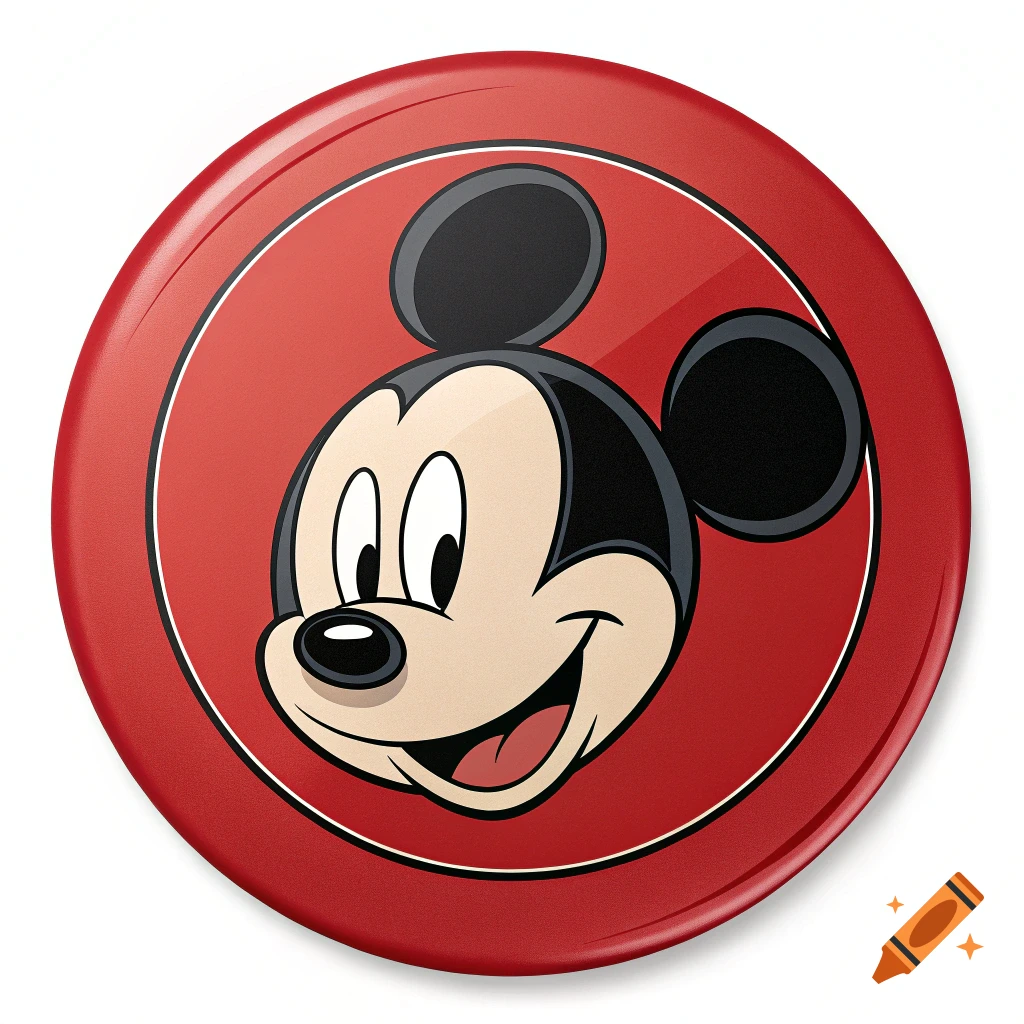 Red circle badge with Mickey Mouse's head