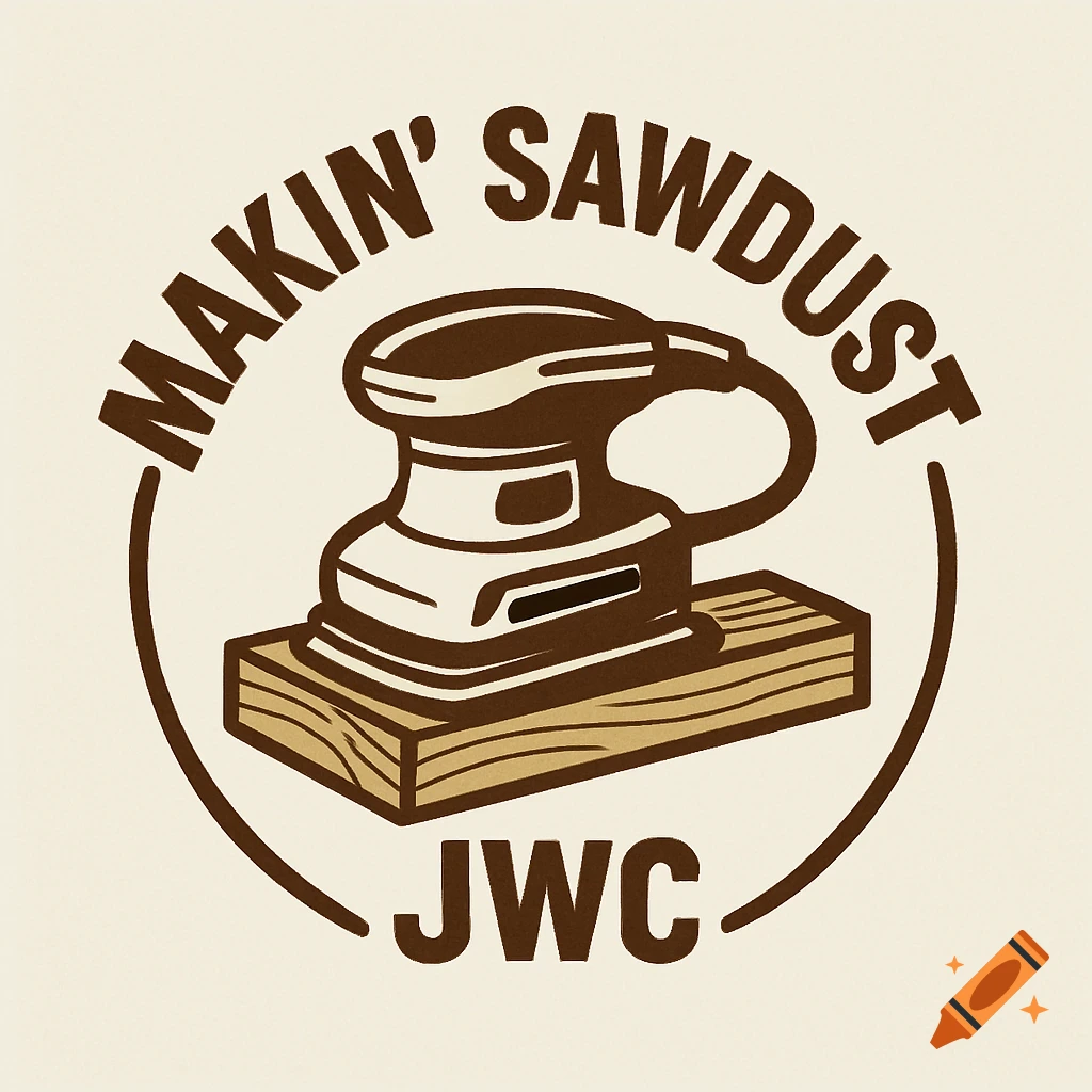 Logo of a sander on wood with 'Makin' Sawdust' and 'JWC'.