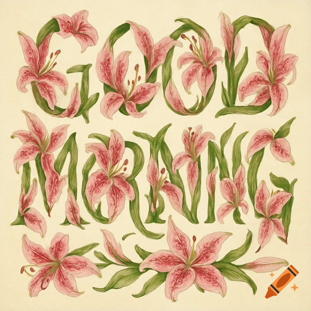 Pink stargazer lilies forming the words Good Morning.