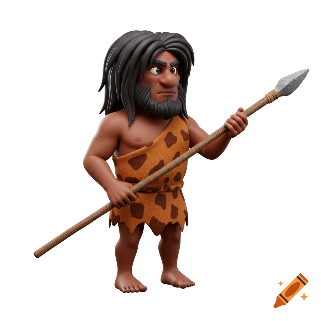 3D render of a caveman holding a spear