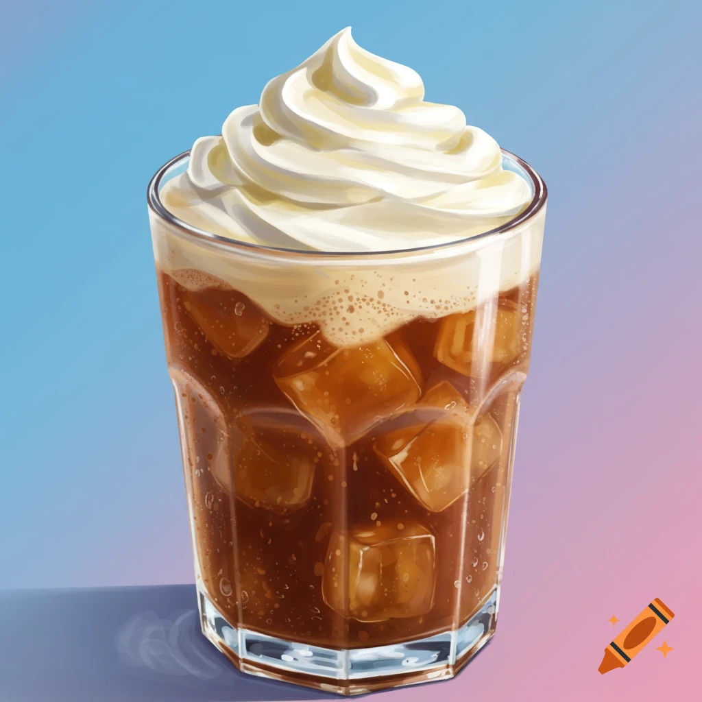 Illustration of an iced drink with whipped cream on top.