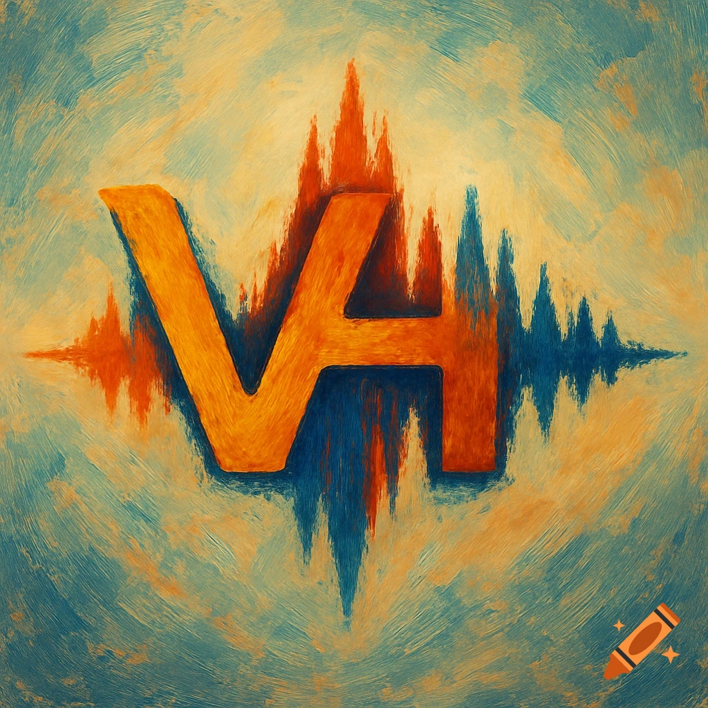 Stylized V and H letters fused into a soundwave shape with a painterly ...