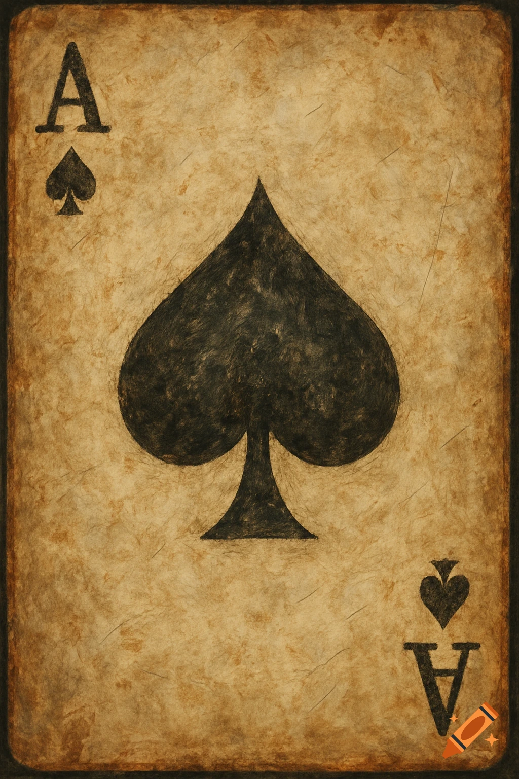 Textured illustration of an Ace of Spades playing card