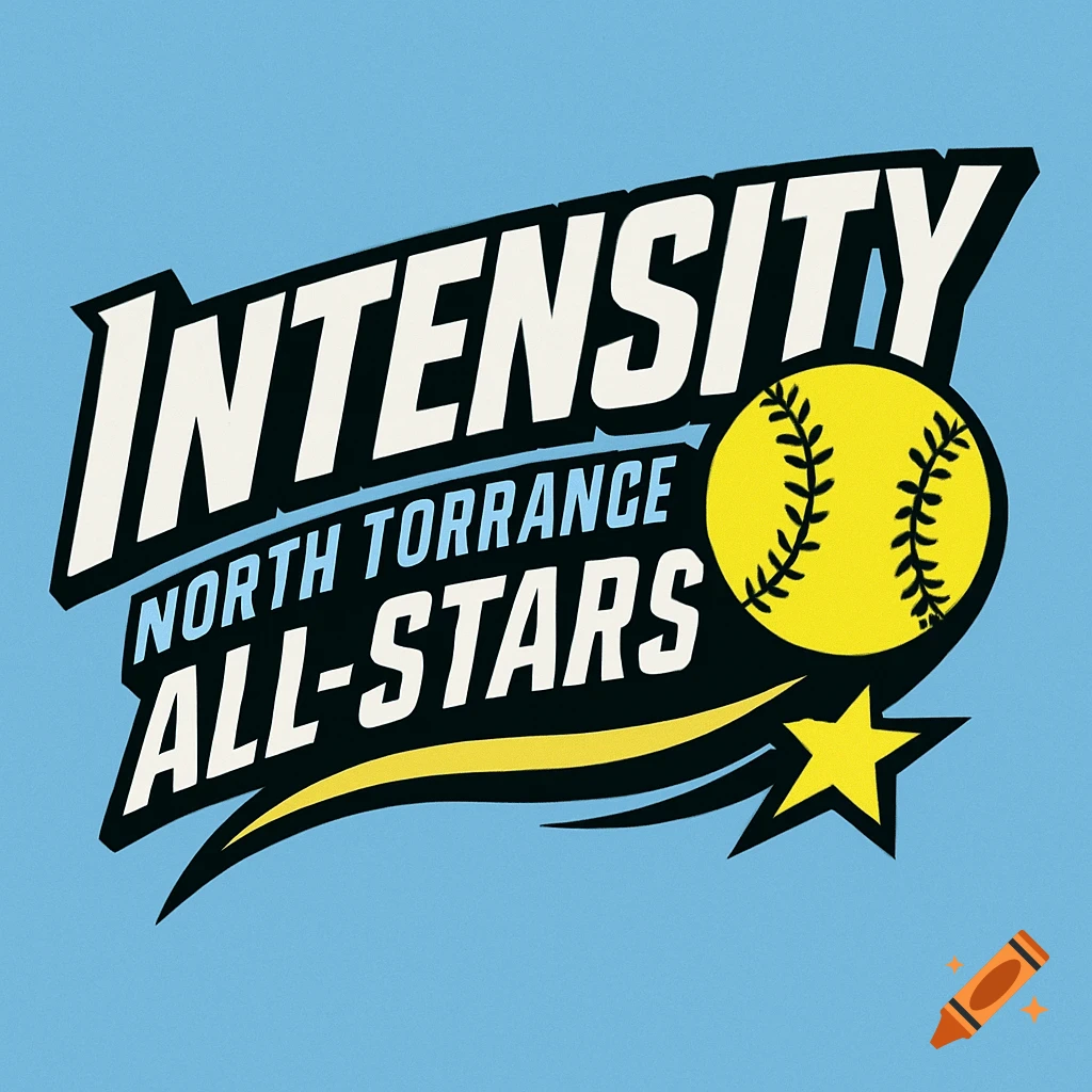 Softball team logo featuring a softball and a star with the text "INTENSITY NORTH TORRANCE ALL-STARS" in a graphic style.