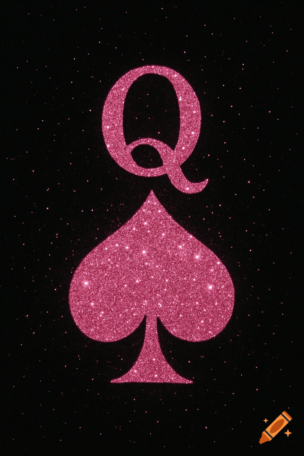 Pink glitter Q and spade symbol on black