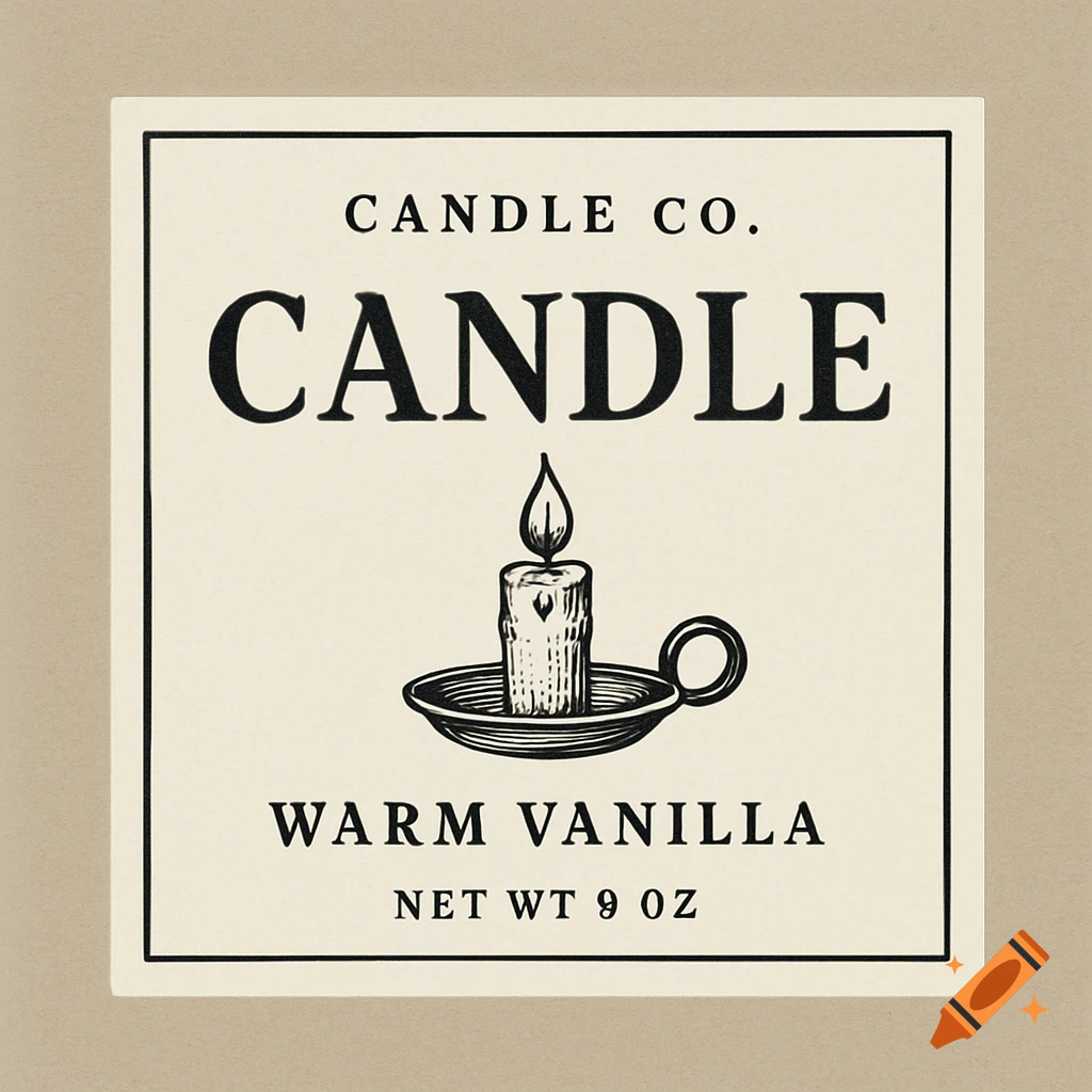 Vintage style candle label with text and illustration