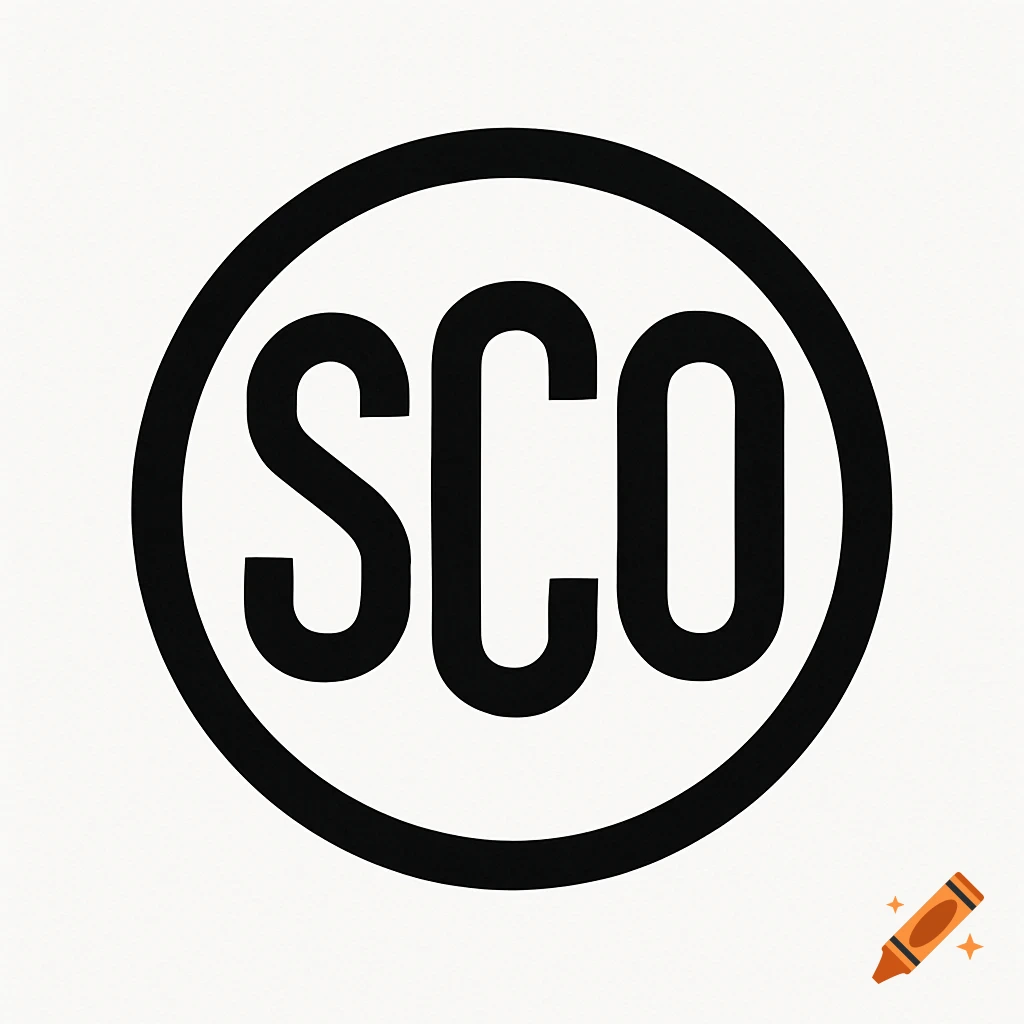 Black and white logo with letters SCO inside a circle