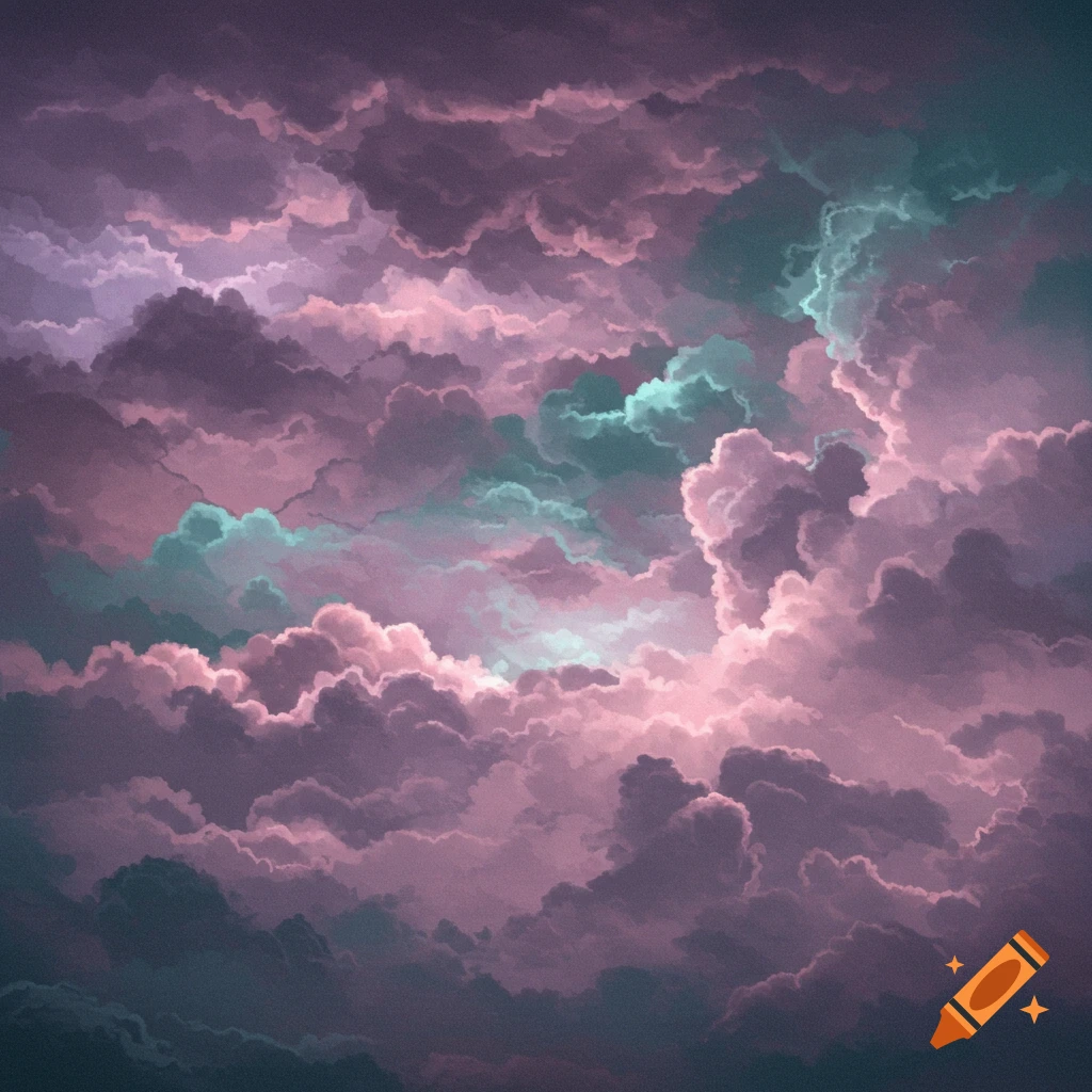 Abstract pastel clouds in shades of pink, purple, and turquoise.
