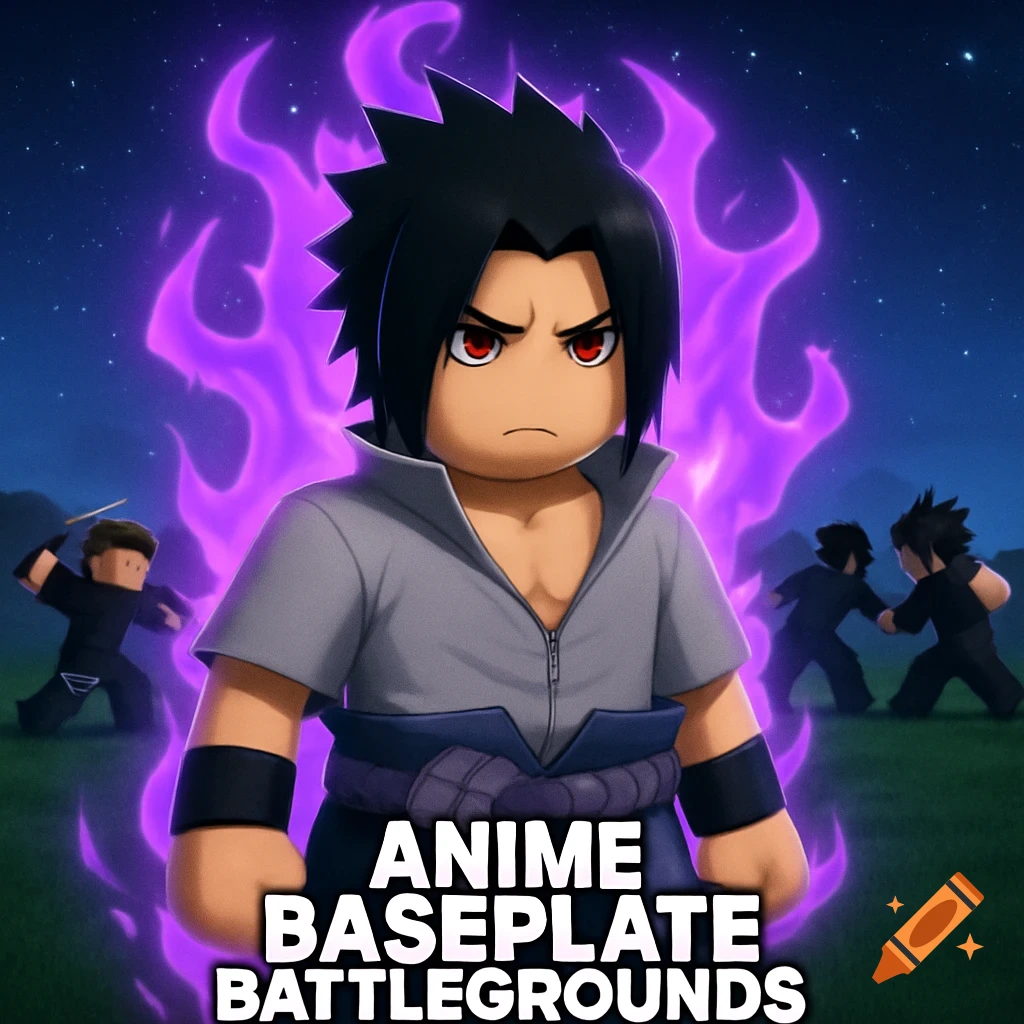 Roblox Style Image Of Sasuke With Purple Flames Ninjas Fighting Night