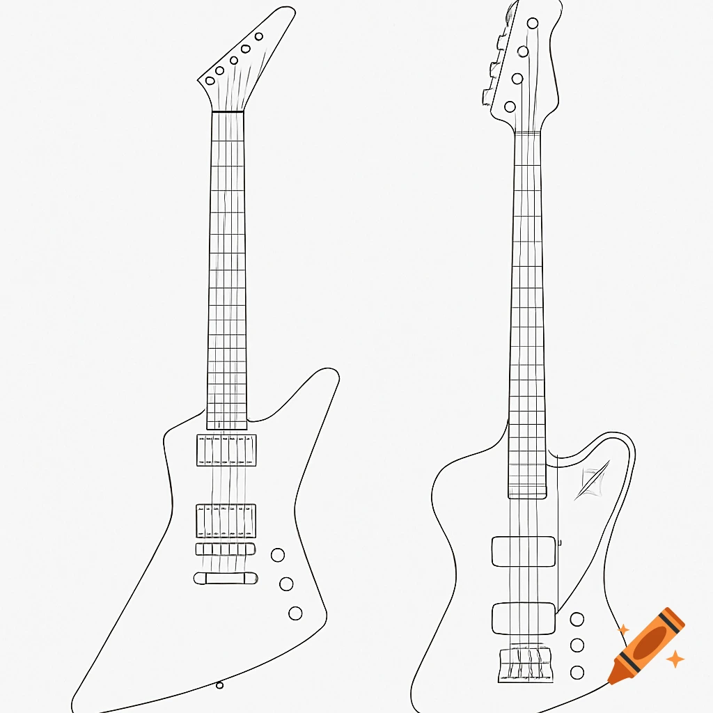 Line drawings of an electric guitar and a bass guitar.