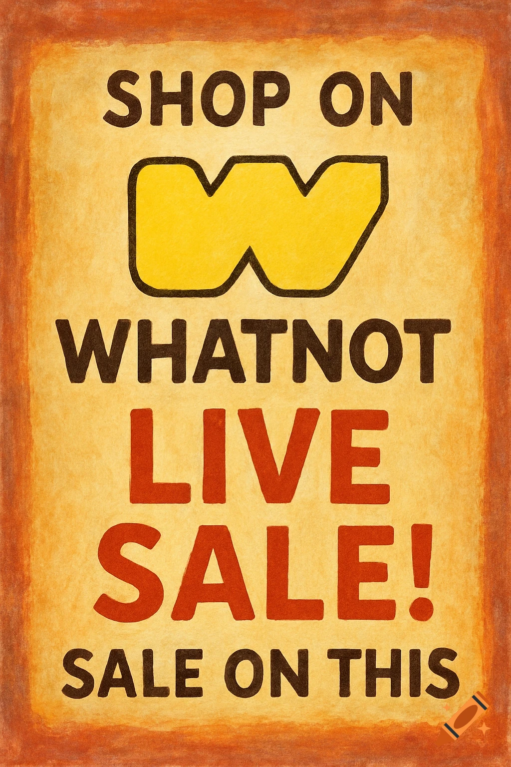 An illustrated flyer with text "SHOP ON WHATNOT LIVE SALE! SALE ON THIS" and a yellow symbol.