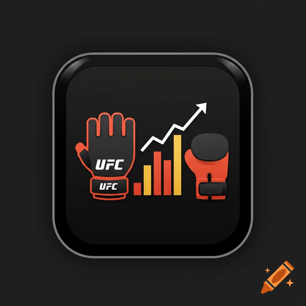 App icon with UFC glove, boxing glove, and rising bar graph