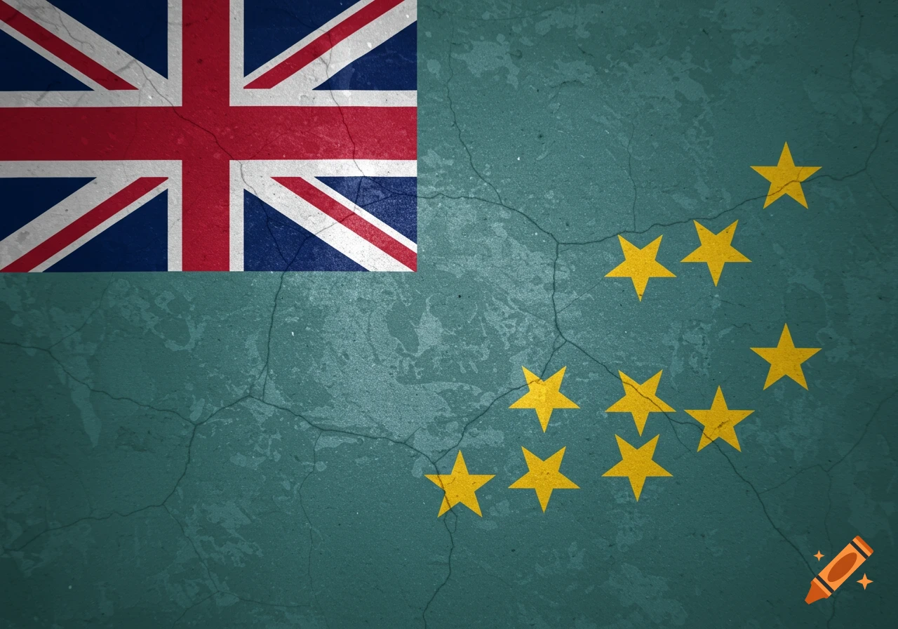 The flag of Tuvalu with a cracked, textured background.