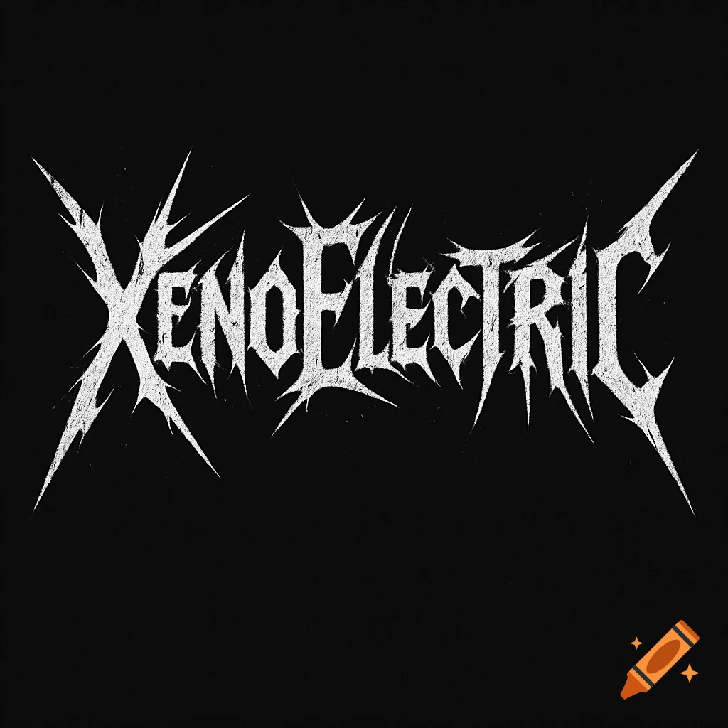 White thrash metal band logo reading XenoElectric on a black background.