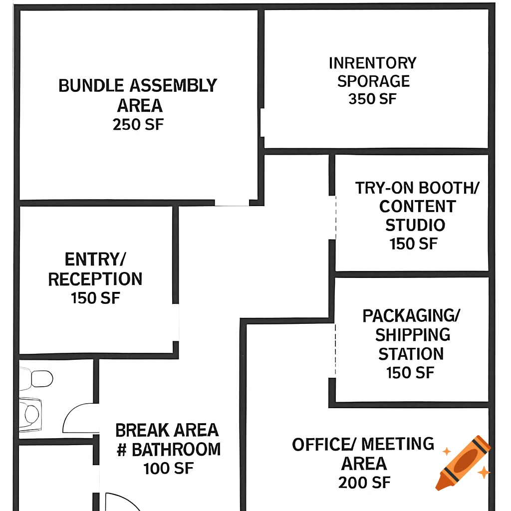Black and white floor plan diagram of an office space.