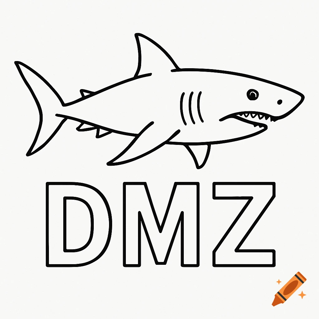 Line drawing of a shark above the letters DMZ.