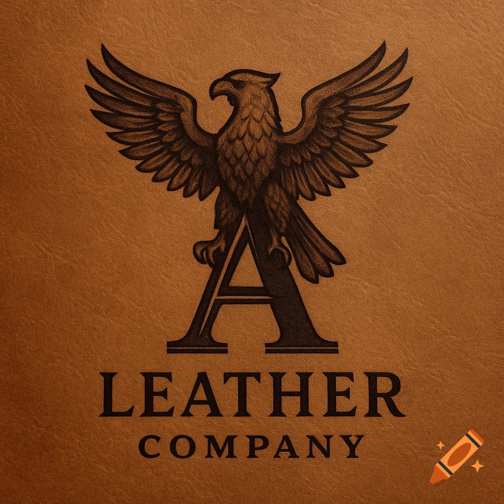 Logo of an eagle perched on the letter A above the text 'LEATHER COMPANY' on a brown leather texture.