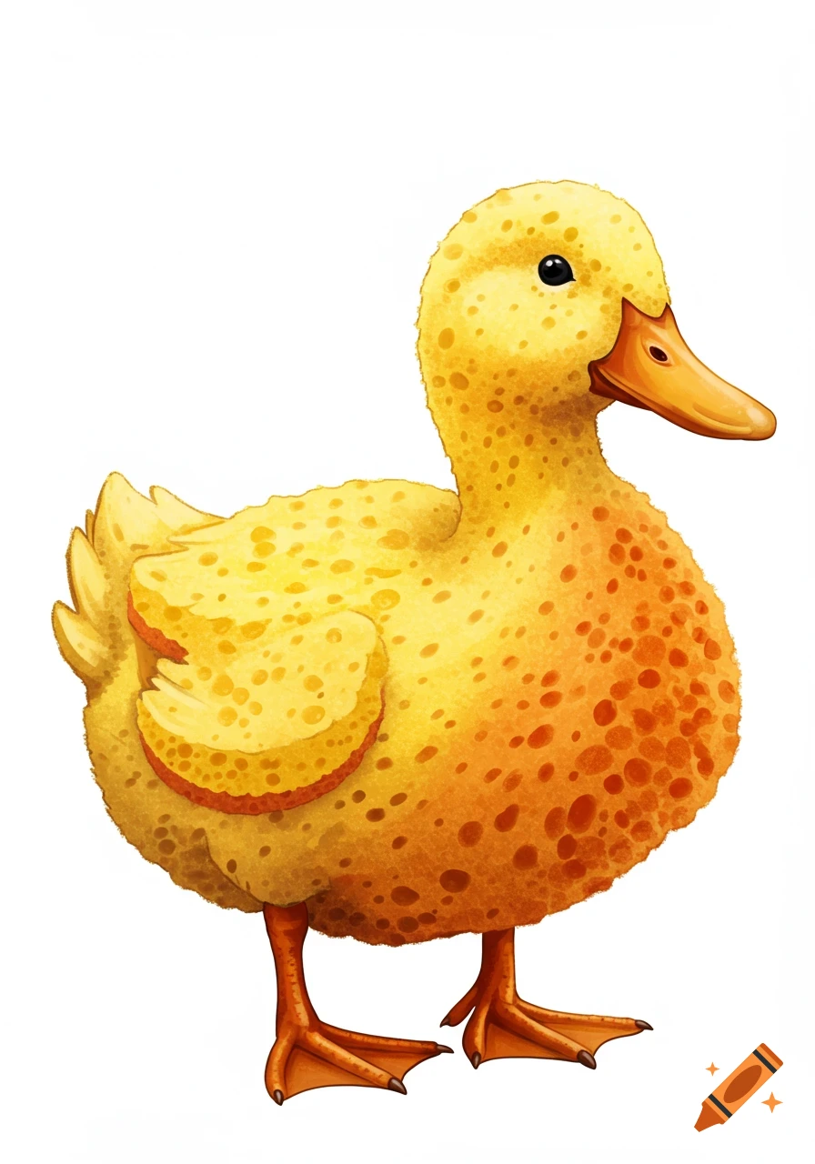 Illustration of a yellow duck with a texture like a sponge.