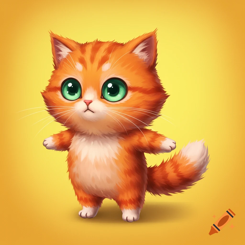 Cute stylized orange cat character standing in a T-pose on an orange background.