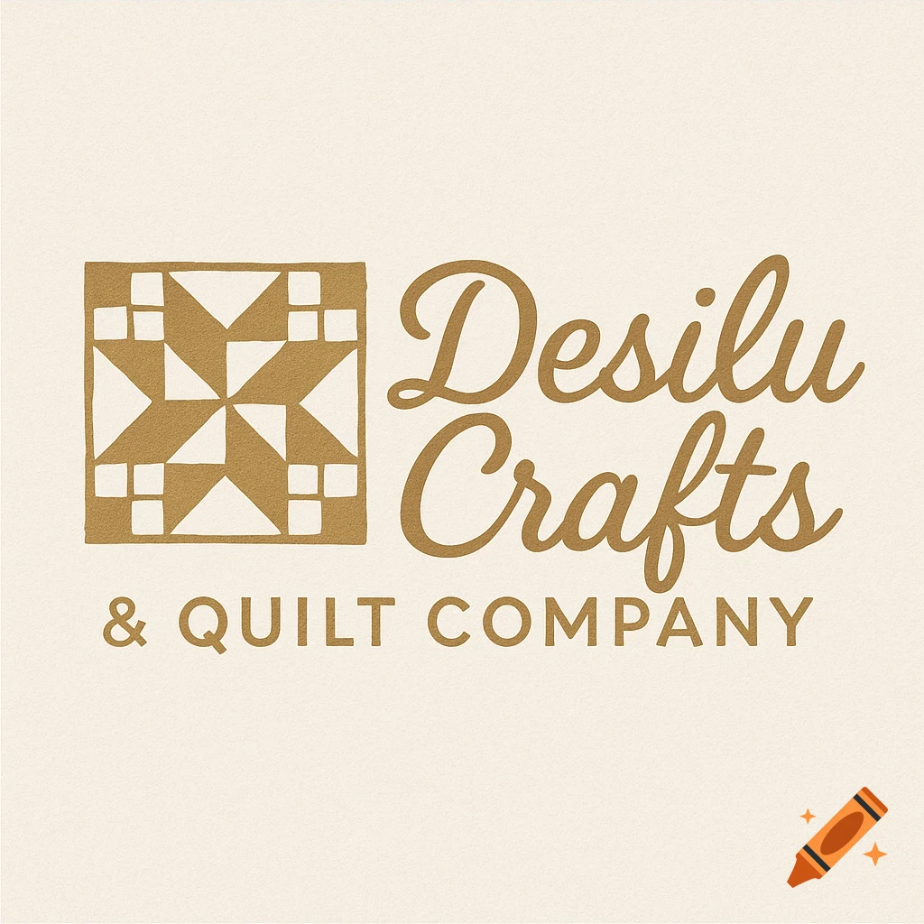 Logo for Desilu Crafts & Quilt Company with quilt block symbol in tan on a light background.