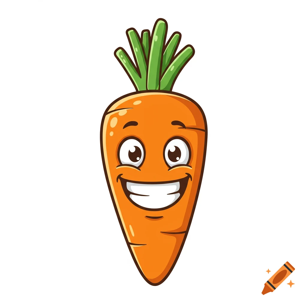 A cartoon carrot with a wide smile