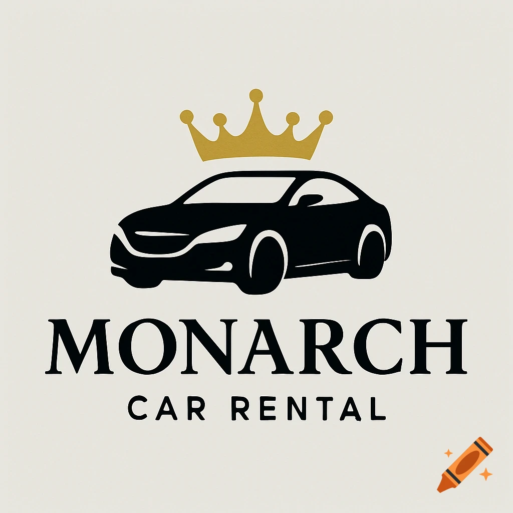 Logo with black car silhouette, gold crown, and the text MONARCH CAR RENTAL.