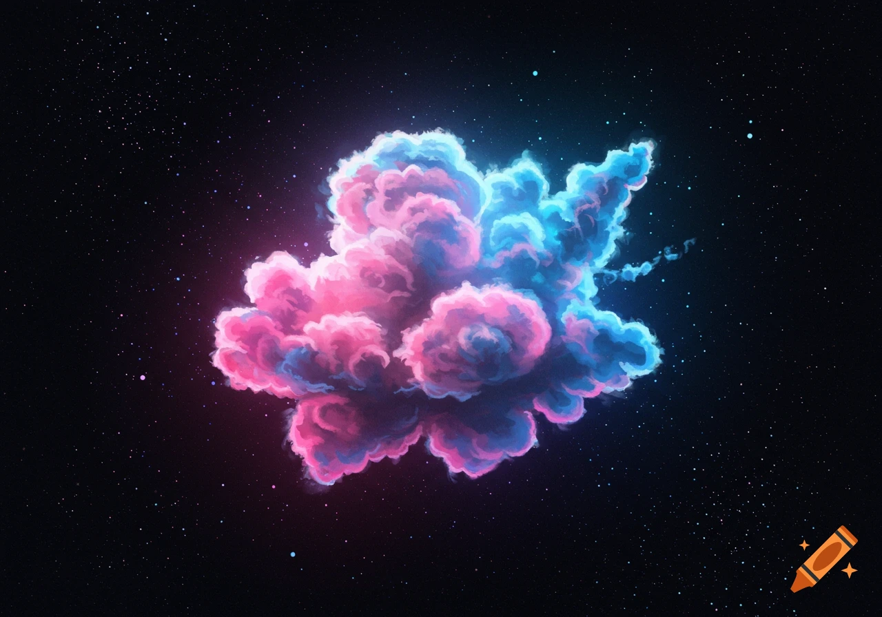 Pink and blue cloud in starry space