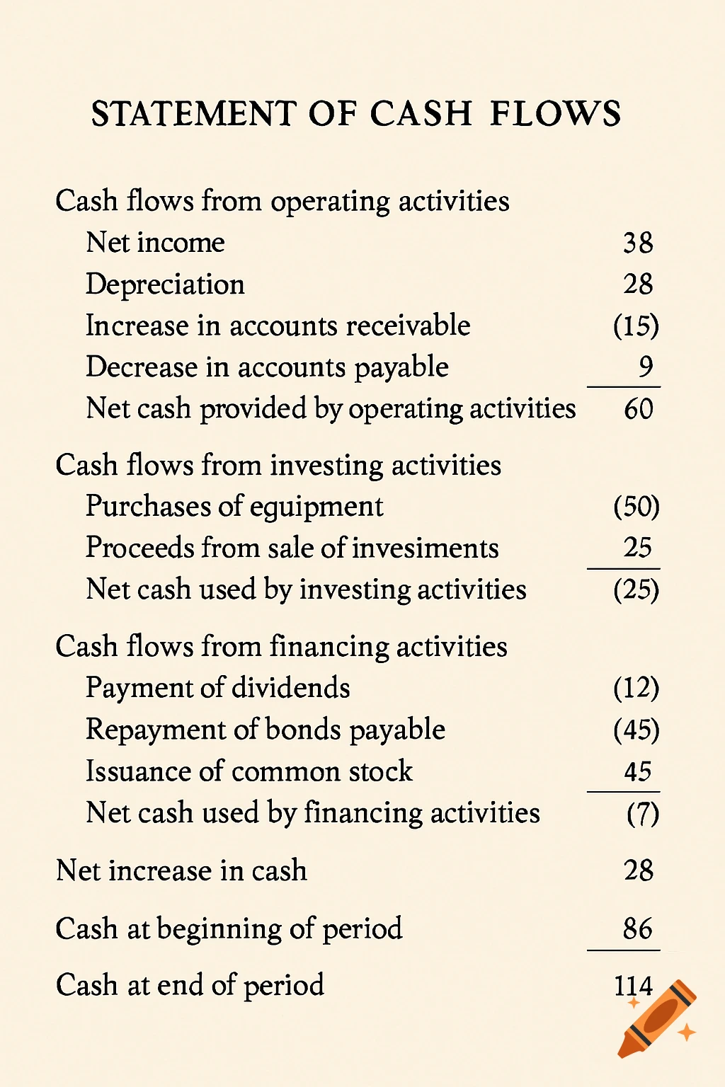 A statement of cash flows financial document.