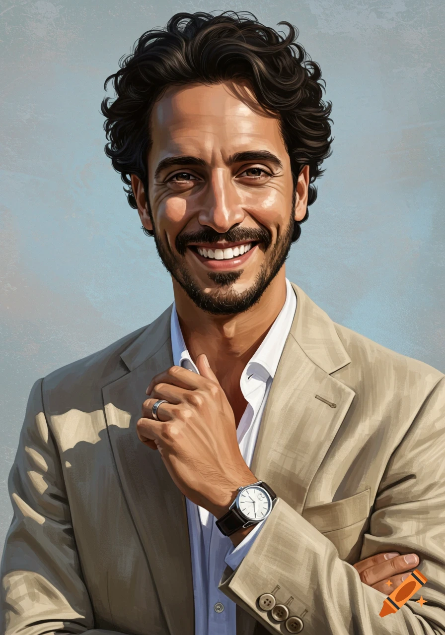 Portrait of a smiling man in a beige suit
