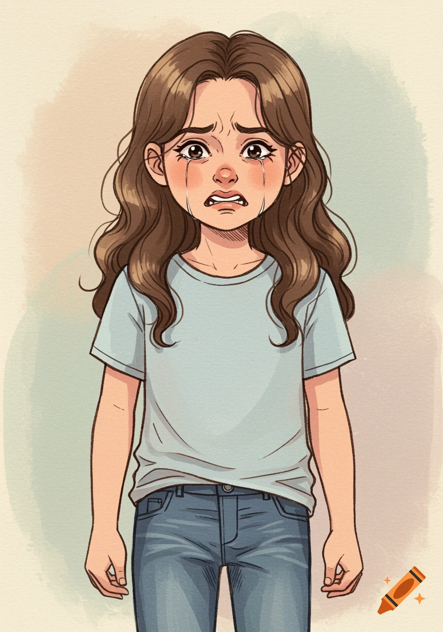 An illustration of a young girl crying.