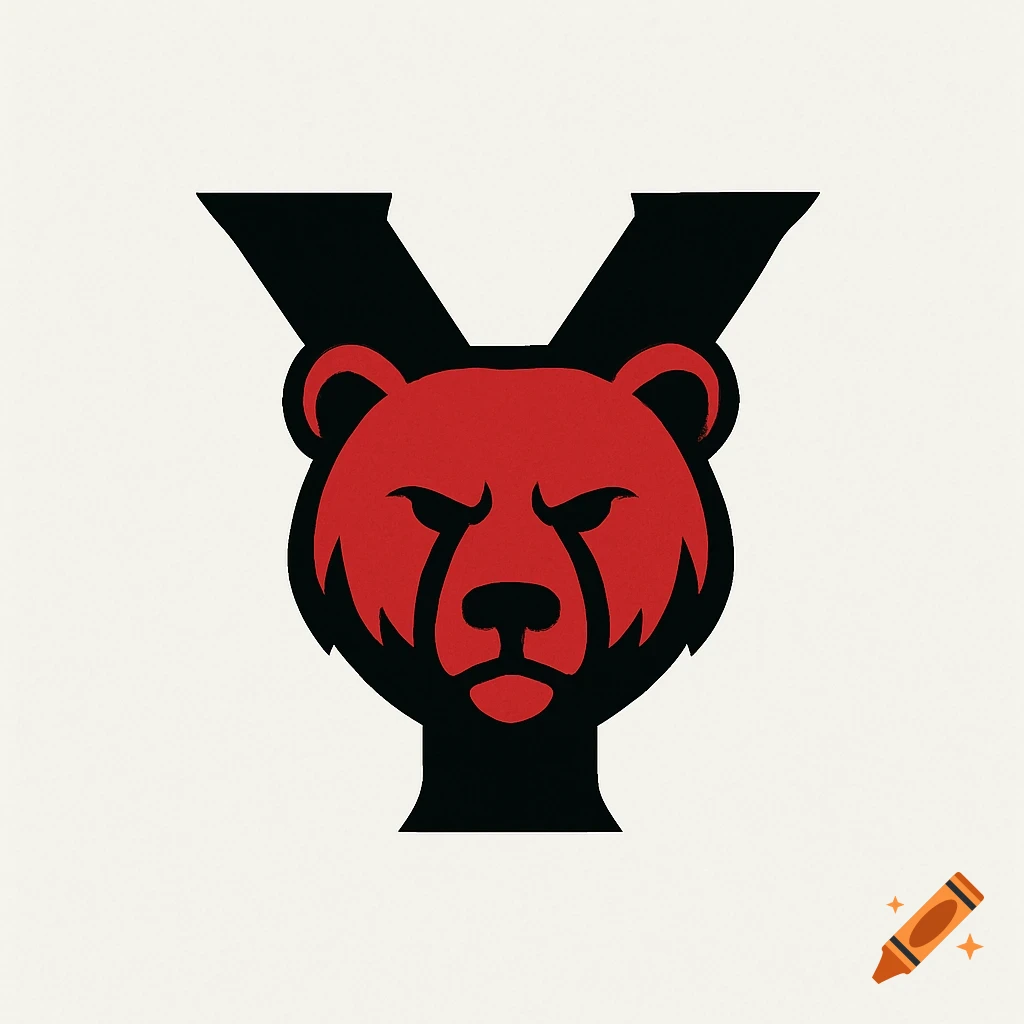 A logo featuring a black letter Y with a red bear head in front.