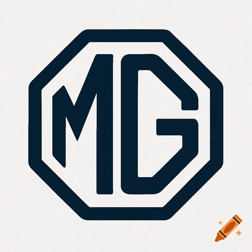 Octagonal dark blue logo with white MG letters inside on a white background.