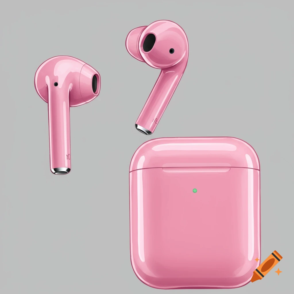 Pink earbuds and charging case illustration