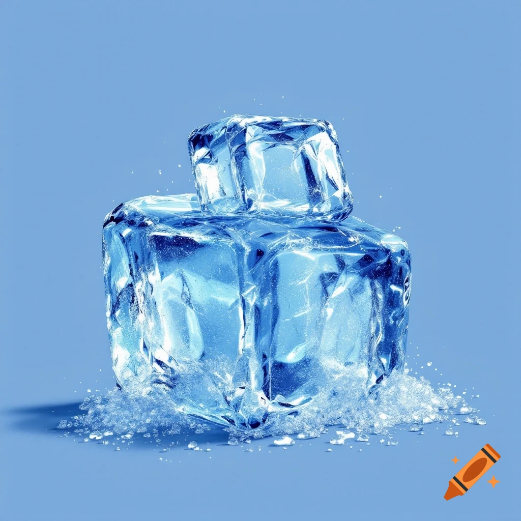 Two ice cubes melting on a blue background