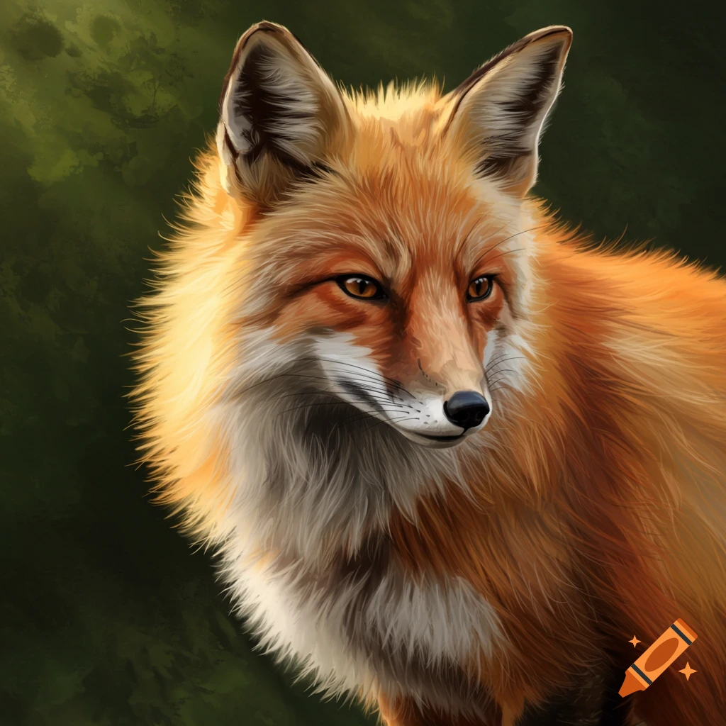Digital painting of a red fox looking to the side with bright eyes and detailed fur.