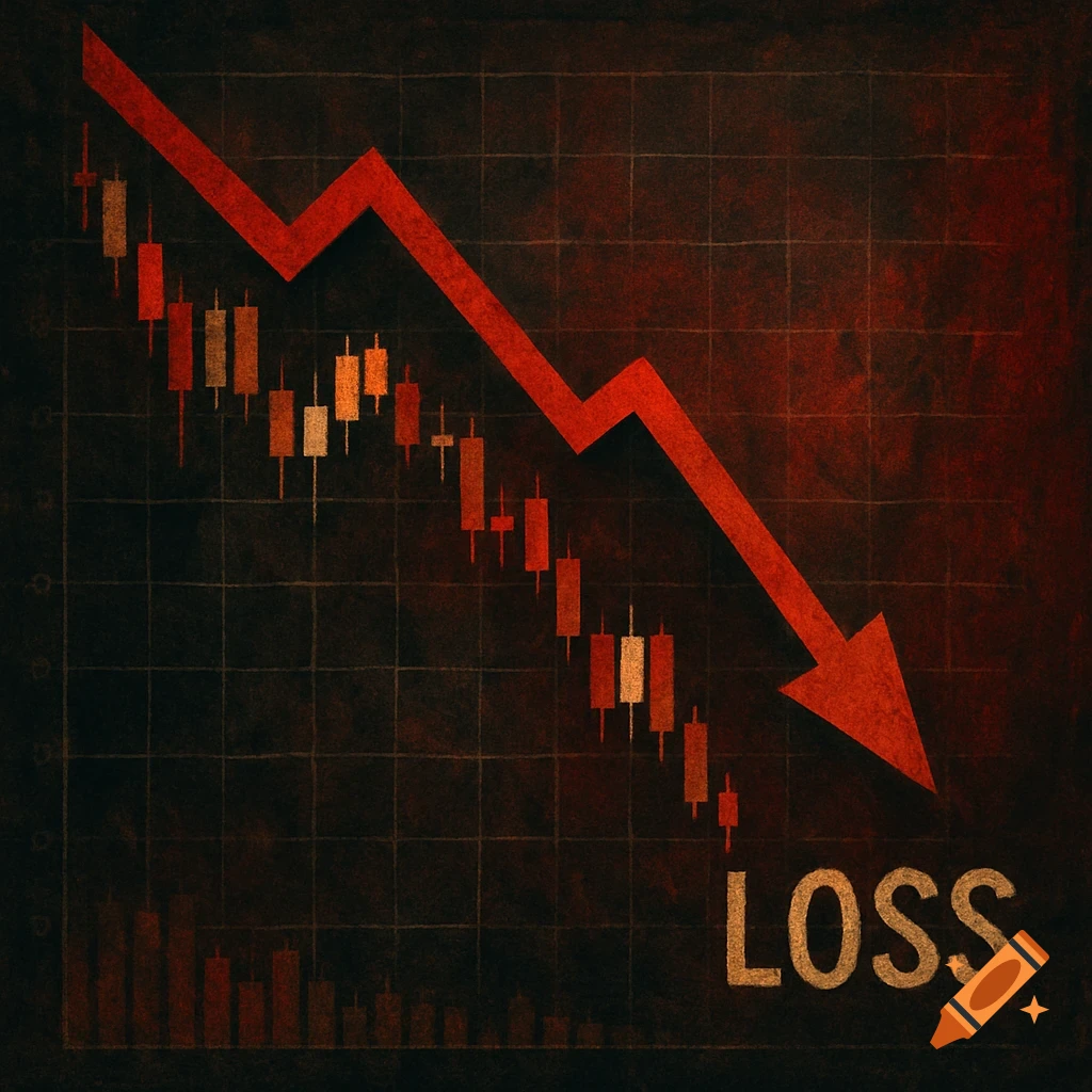 Red downward trending stock chart with the word LOSS.
