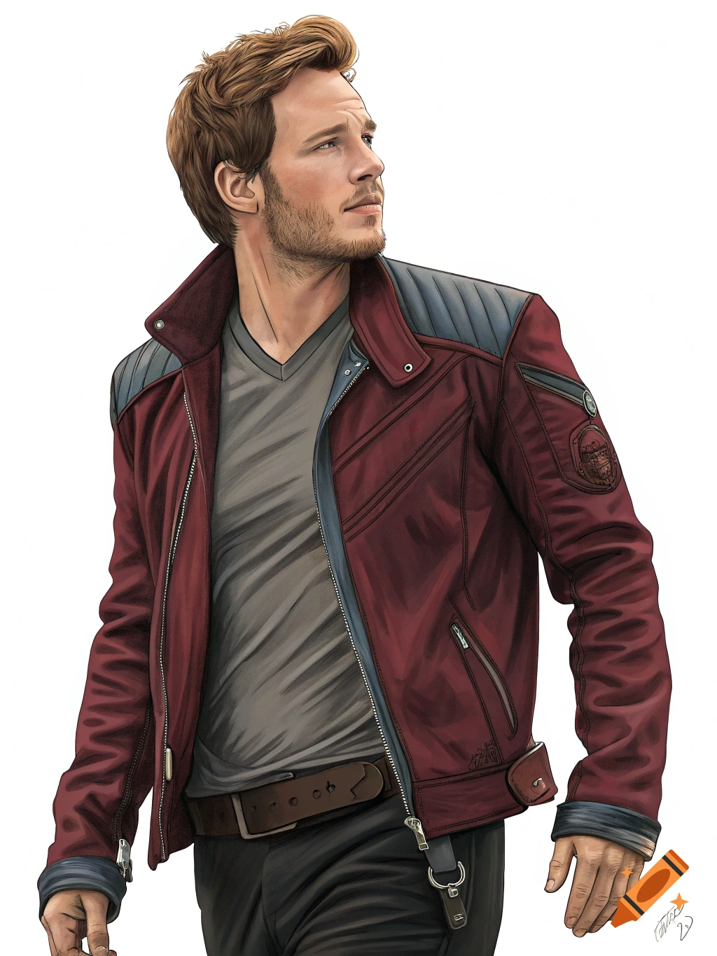 An illustration of Star-Lord in his maroon jacket.