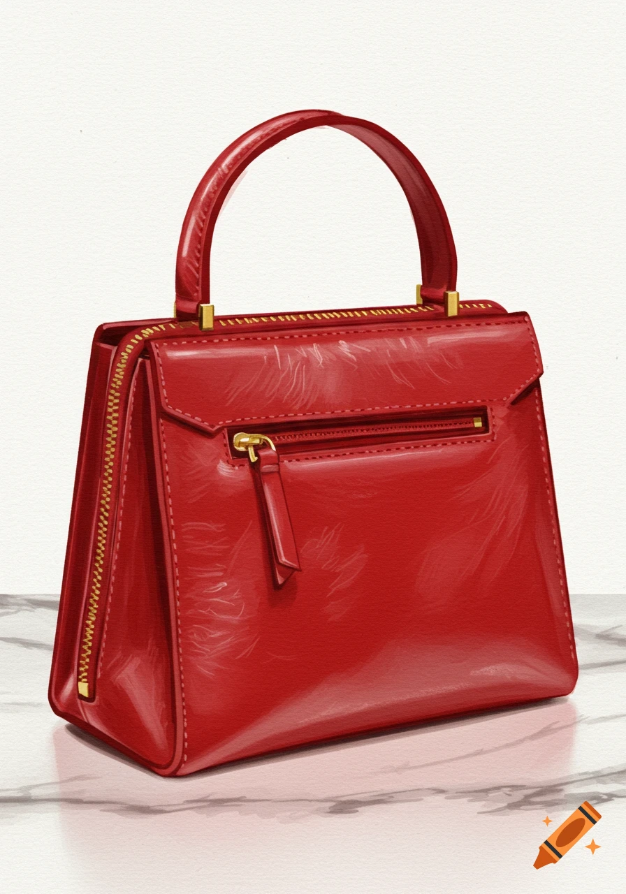 Red handbag illustration on a marble surface