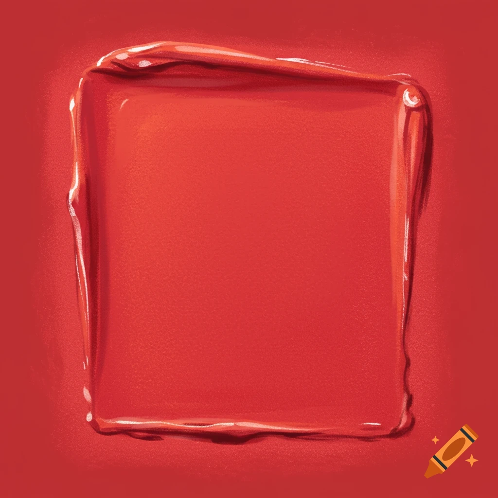 Abstract close-up of a red square swatch with shiny edges on a red background