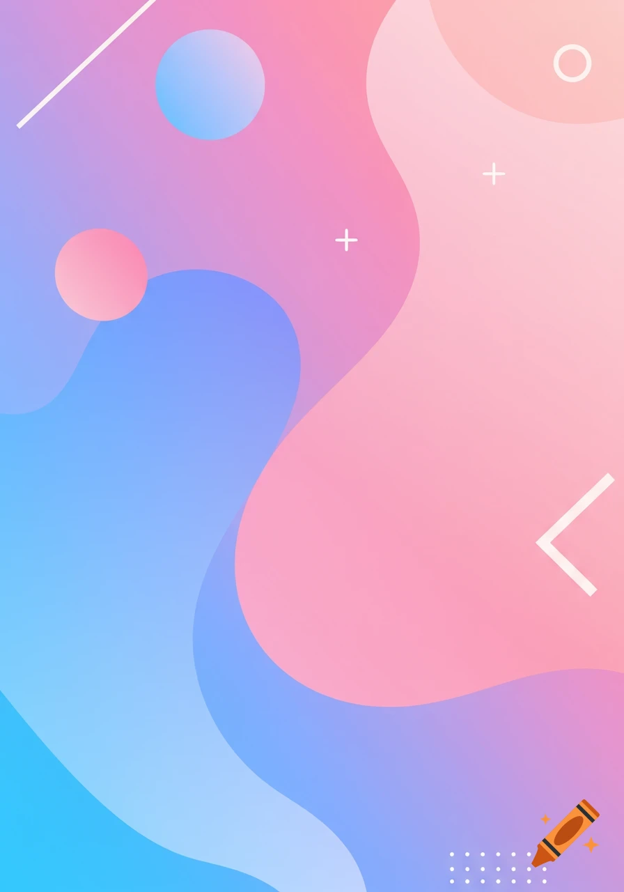 Abstract background with flowing gradient shapes in blue, purple, and pink, and geometric elements.