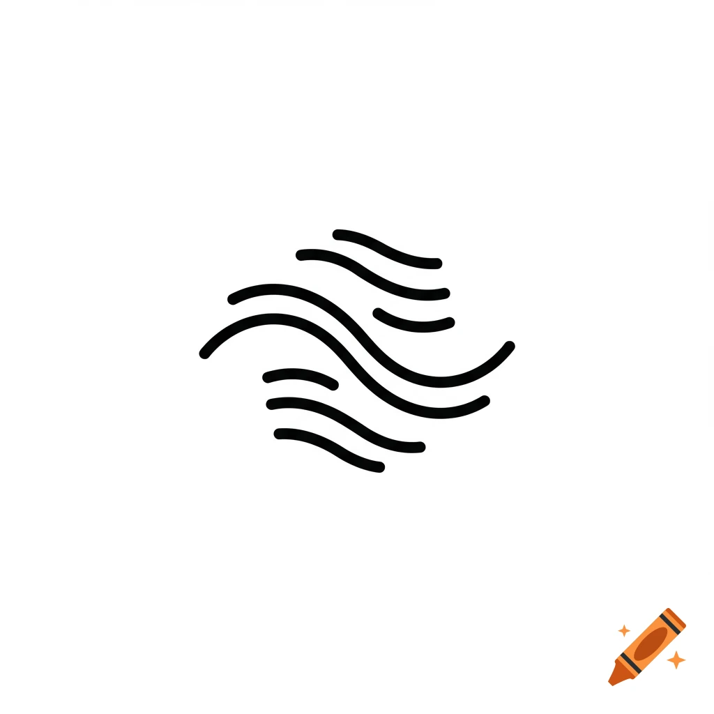 Simple black and white icon of curved lines representing ripples.